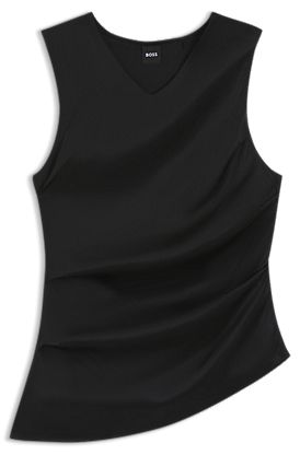 Asymmetric-hem top with stretch-silk front