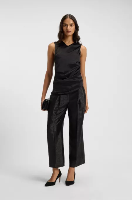 Asymmetric-hem top with stretch-silk front