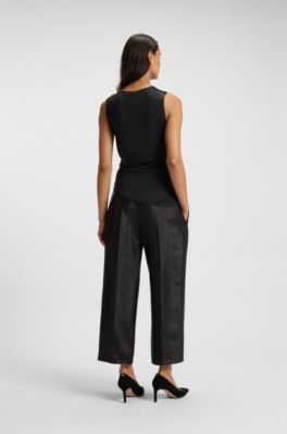 Asymmetric-hem top with stretch-silk front, Black
