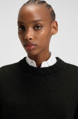 Knitted sweater with embroidered logo, Black