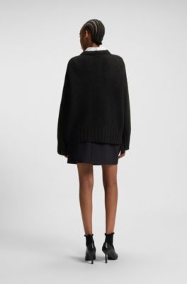 Knitted sweater with embroidered logo, Black