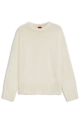 Knitted sweater with embroidered logo, White