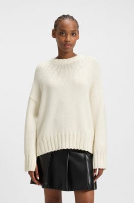 Jersey oversize fit de punto con logo bordado, Blanco