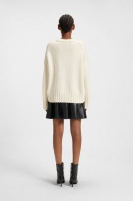 Jersey oversize fit de punto con logo bordado, Blanco