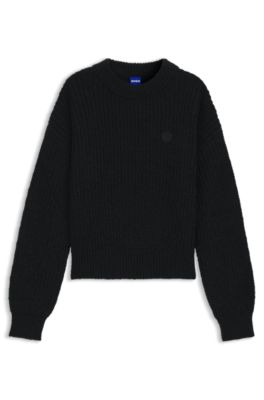 Knitted sweater with Happy HUGO badge, Black