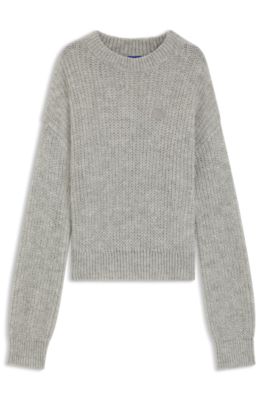 Knitted sweater with Happy HUGO badge, Light Grey