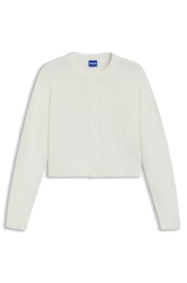 Furry-yarn cardigan in a relaxed fit, White