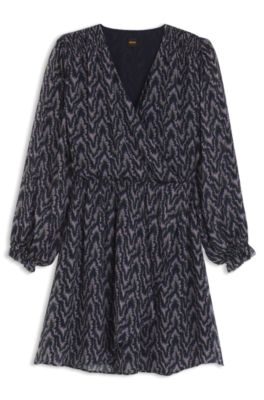 Printed-crepe dress with smocking, Patterned