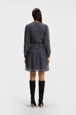 Printed-crepe dress with smocking, Patterned