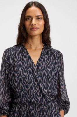 Printed-crepe dress with smocking, Patterned