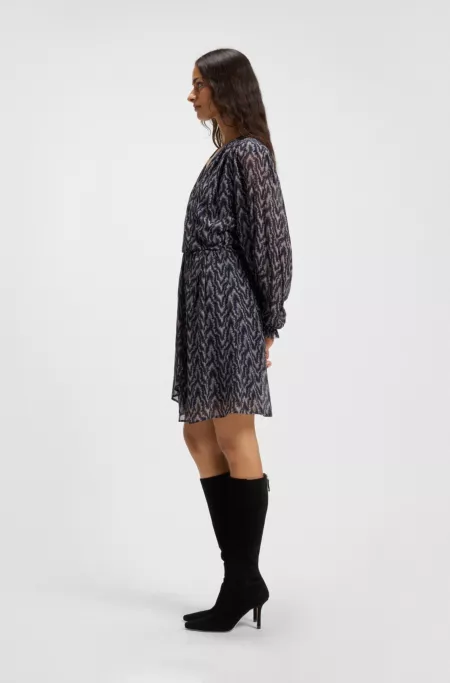 Printed-crepe dress with smocking