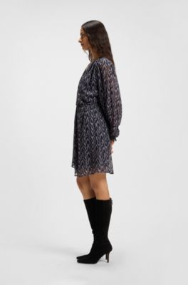 Printed-crepe dress with smocking, Patterned