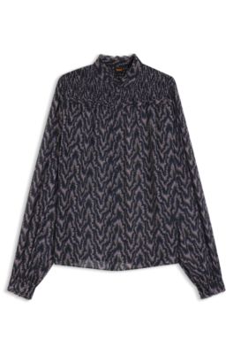 Regular-fit blouse in printed crepe Georgette, Patterned