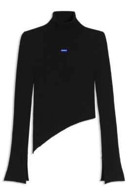 Logo-badge sweater with asymmetric him, Black