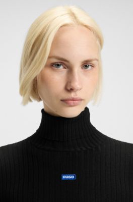 Logo-badge sweater with asymmetric him, Black