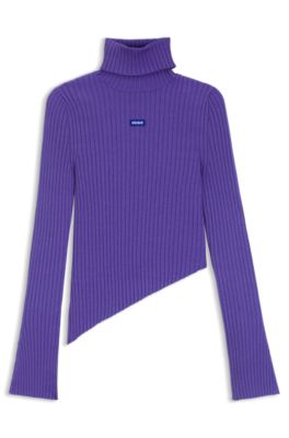 Logo-badge sweater with asymmetric him, Purple