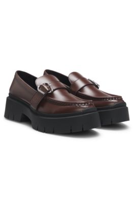 Buckled-strap loafers in leather, Dark Brown