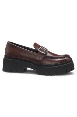 Buckled-strap loafers in leather, Dark Brown