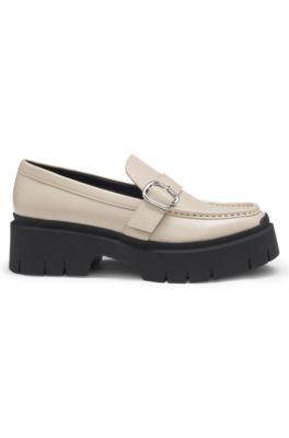 Mocasines con correa de hebilla, Beige claro