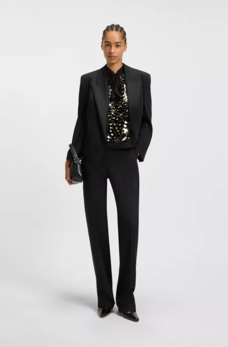 Regular-fit tuxedo trousers in virgin-wool twill