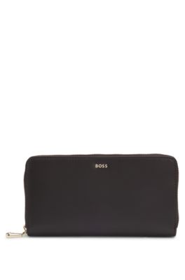 Cartera con cremallera envolvente y letras de logo, Marr&oacute;n oscuro