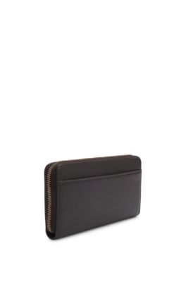 Logo-lettering wallet with zip, Dark Brown