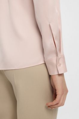 Chemisier Regular en soie stretch, Rose clair