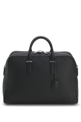 Sac de voyage en cuir grain&eacute; avec logo en relief, Noir