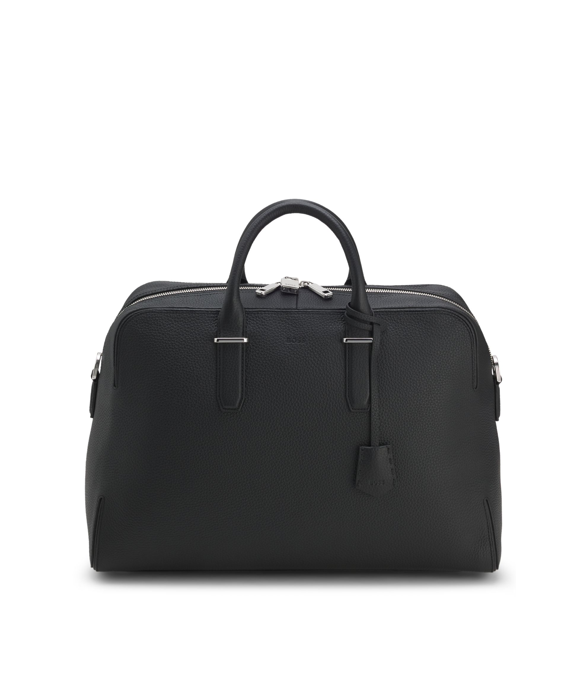 BOSS - Grained-leather duffel bag with embossed logo - Black