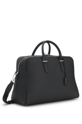 Bolsa de viaje de piel granulada con logo grabado, Negro