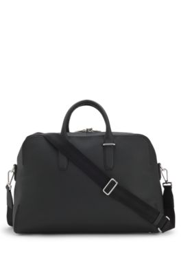 Grained-leather duffel bag with embossed logo, Black