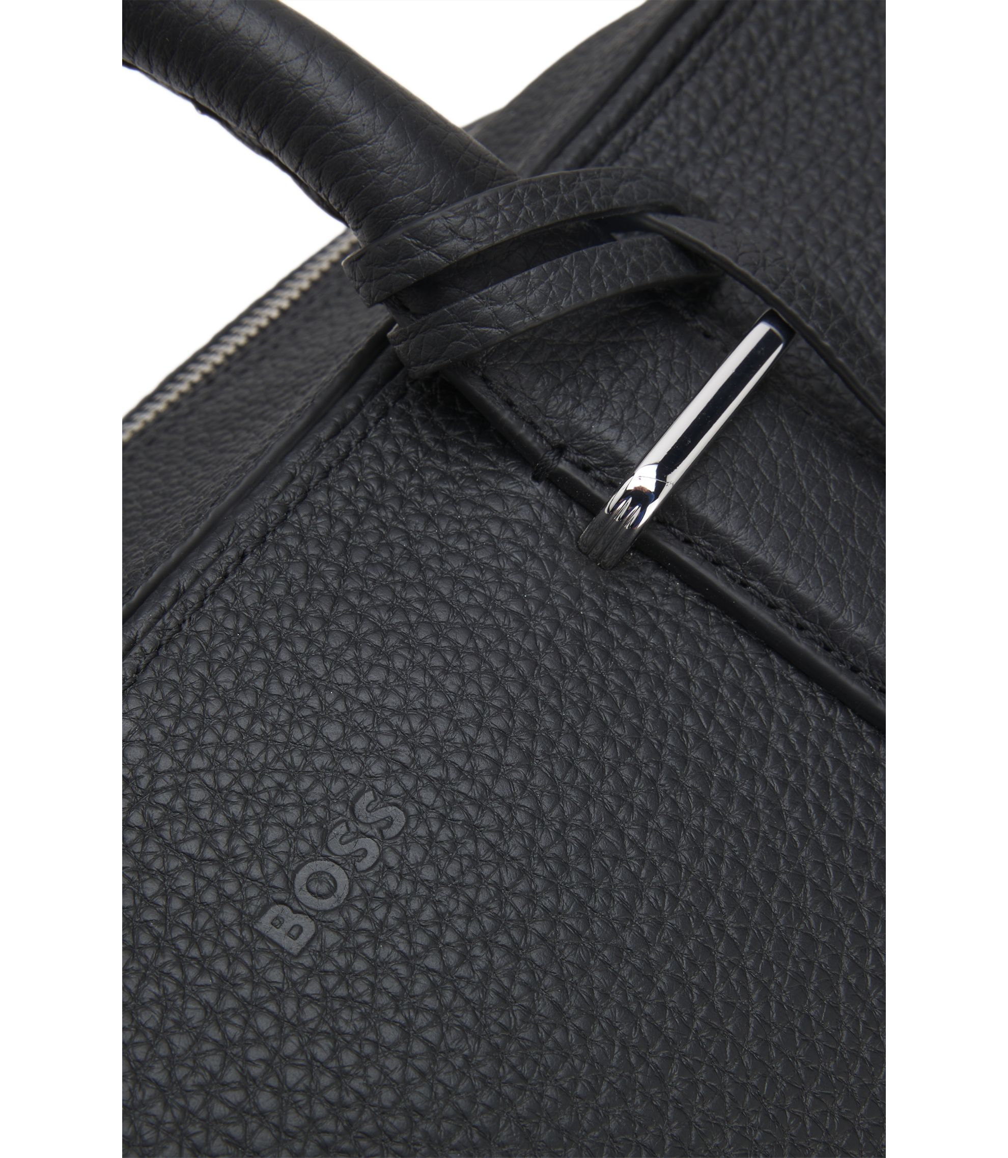 BOSS - Grained-leather duffel bag with embossed logo - Black