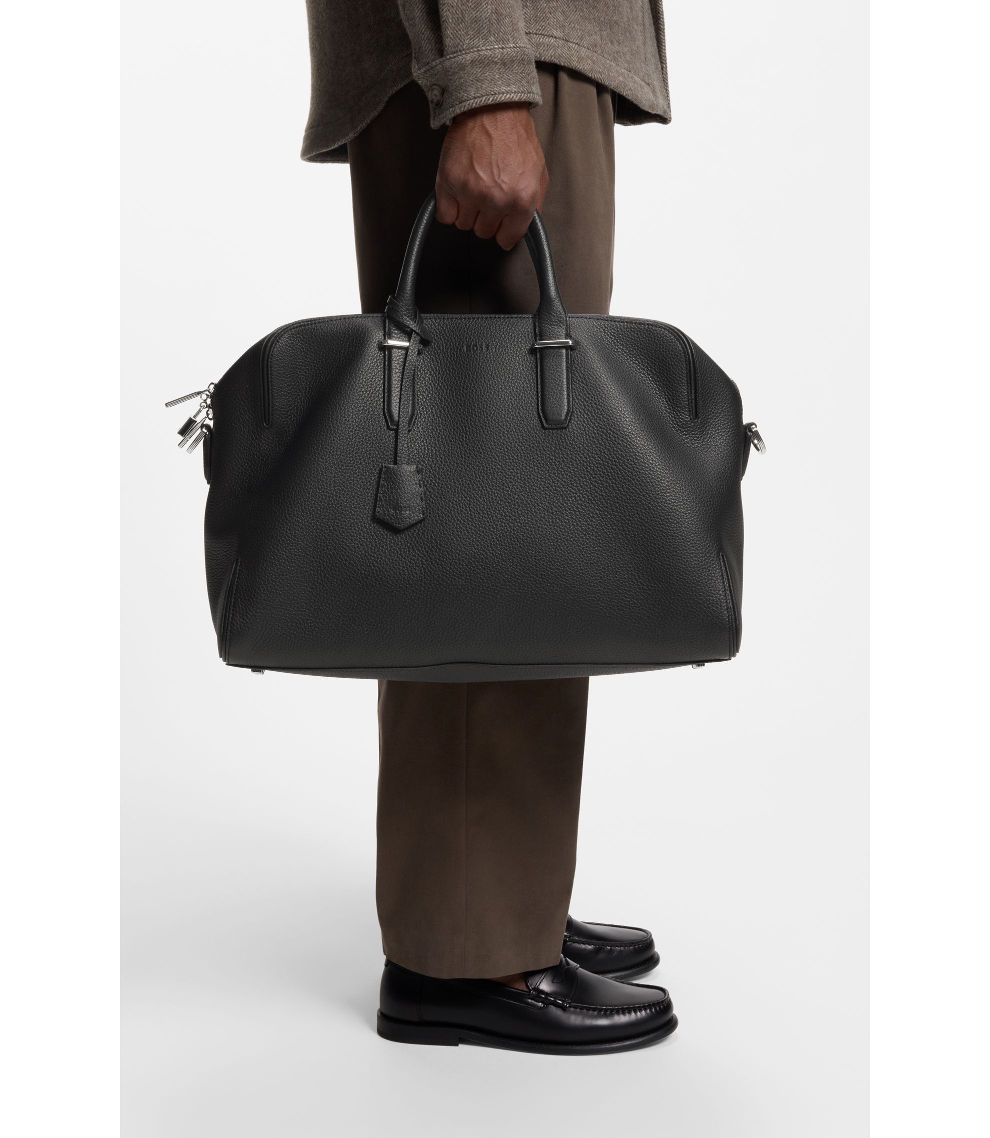 BOSS - Grained-leather duffel bag with embossed logo - Black