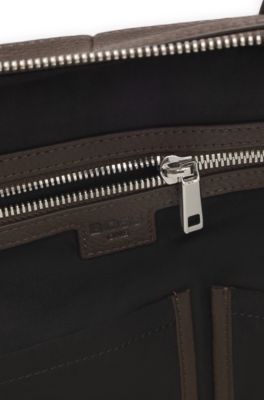 Grained-leather duffel bag with embossed logo, Dark Brown