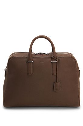 Grained-leather duffel bag with embossed logo