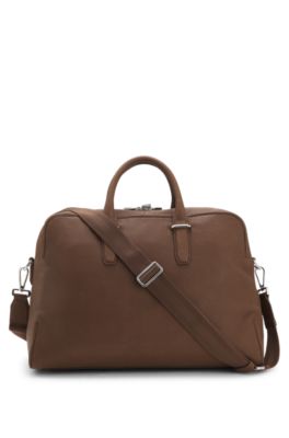 Bolsa de viaje de piel granulada con logo grabado, Marr&oacute;n