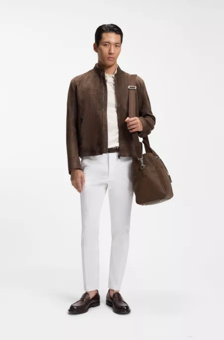 Grained-leather duffel bag with embossed logo