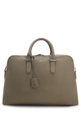 Grained-leather duffel bag with embossed logo, Light Brown