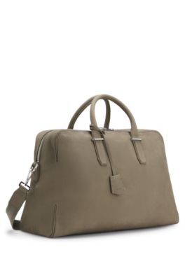 Grained-leather duffel bag with embossed logo, Light Brown