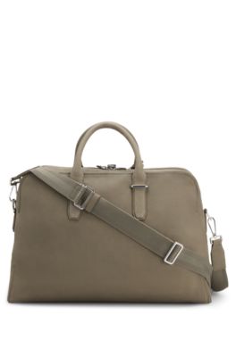 Grained-leather duffel bag with embossed logo, Light Brown