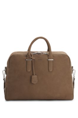 Sac de voyage en cuir grain&eacute; avec logo en relief, Brun chin&eacute;