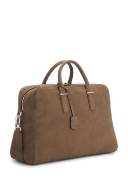 Sac de voyage en cuir grain&eacute; avec logo en relief, Brun chin&eacute;