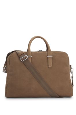 Sac de voyage en cuir grain&eacute; avec logo en relief, Brun chin&eacute;