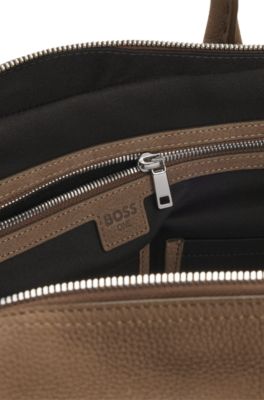 Sac de voyage en cuir grain&eacute; avec logo en relief, Brun chin&eacute;