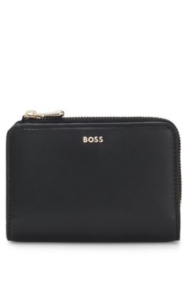 Cartera con cremallera y letras de logo, Negro