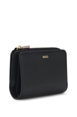 Cartera con cremallera y letras de logo, Negro