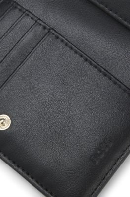 Cartera con cremallera y letras de logo, Negro