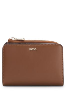 Cartera con cremallera y letras de logo, Marr&oacute;n