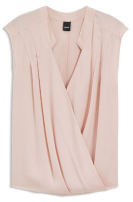 Blusa regular fit de seda con el&aacute;stico, Rosa claro