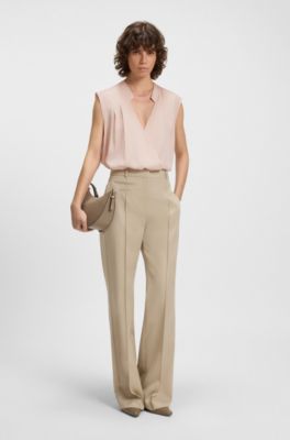 Blusa regular fit de seda con el&aacute;stico, Rosa claro